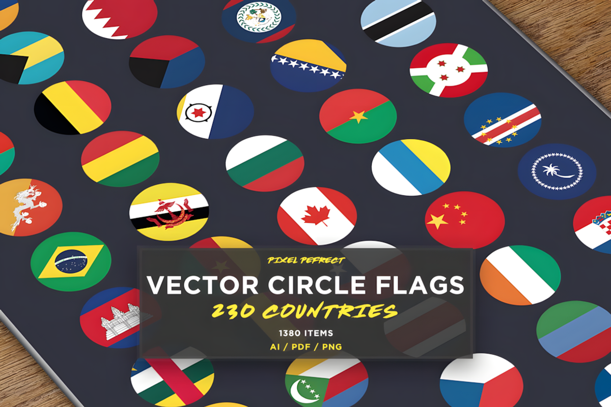 Circle Flags (230 - AI, PDF, PNG), a Solid Icon by alpercakici (Photo 1 of 5)