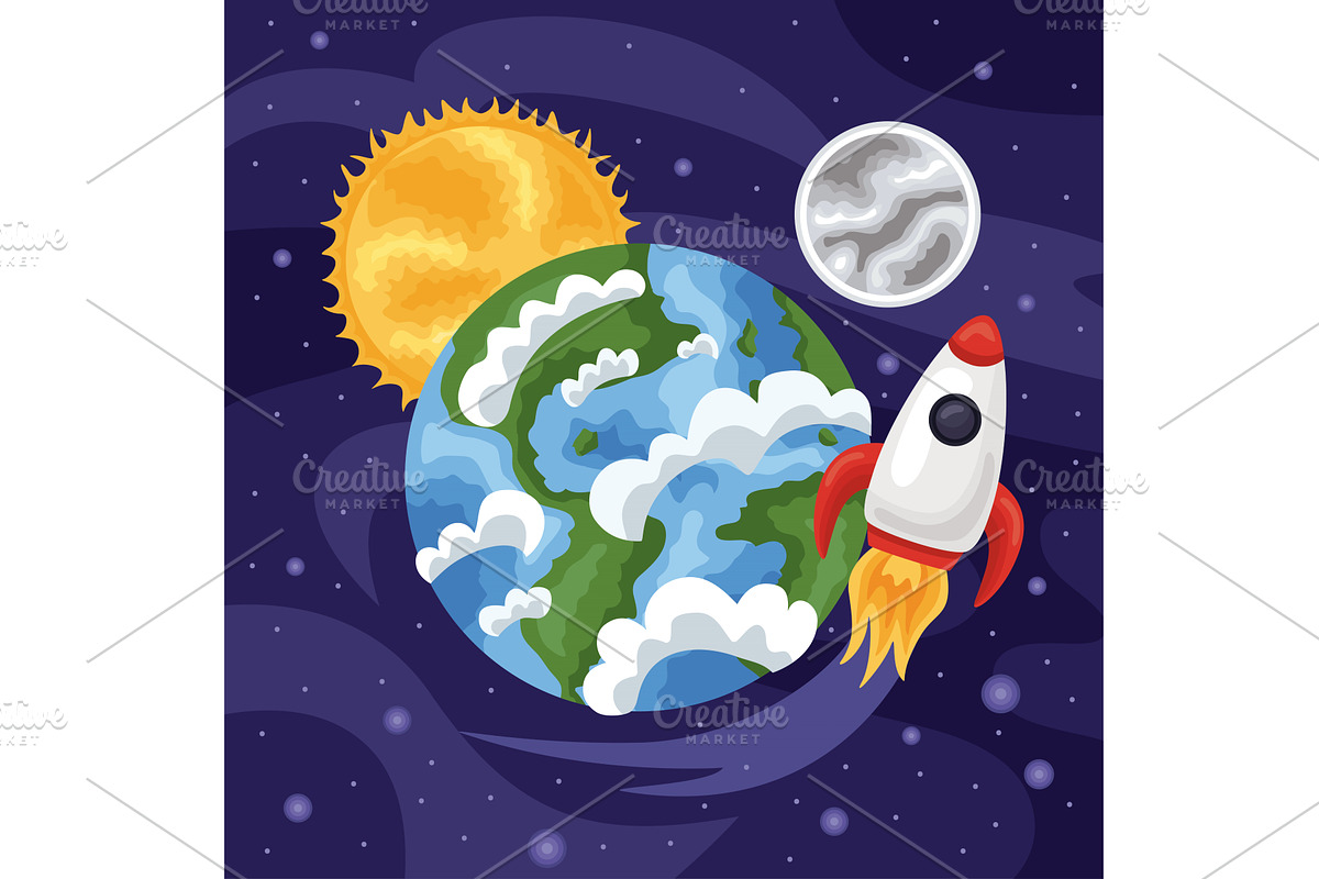 rocket and earth planet, an Illustration by studiogstock