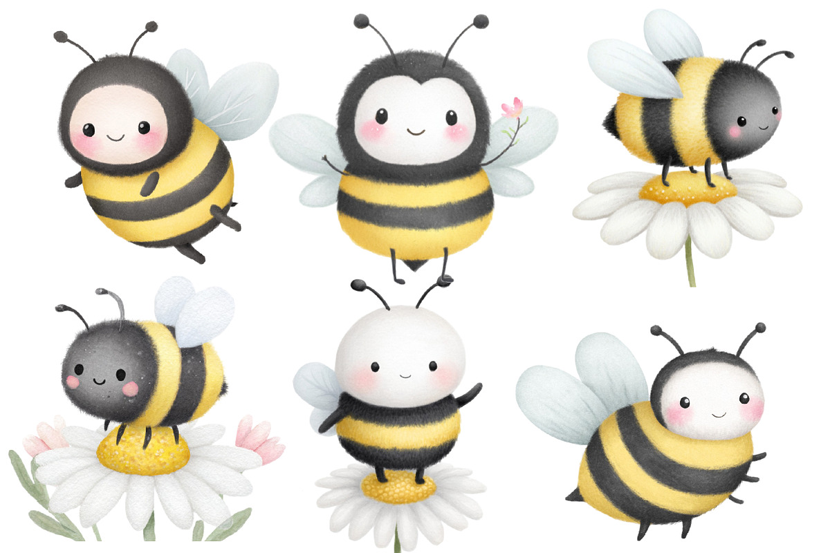 Watercolor spring bee clipart, an Illustration by Designworld (Photo 2 of 5)