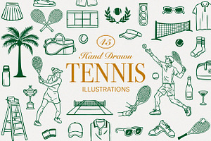 Hand-drawn Tennis Illustrations, an Illustration by cd-design.co