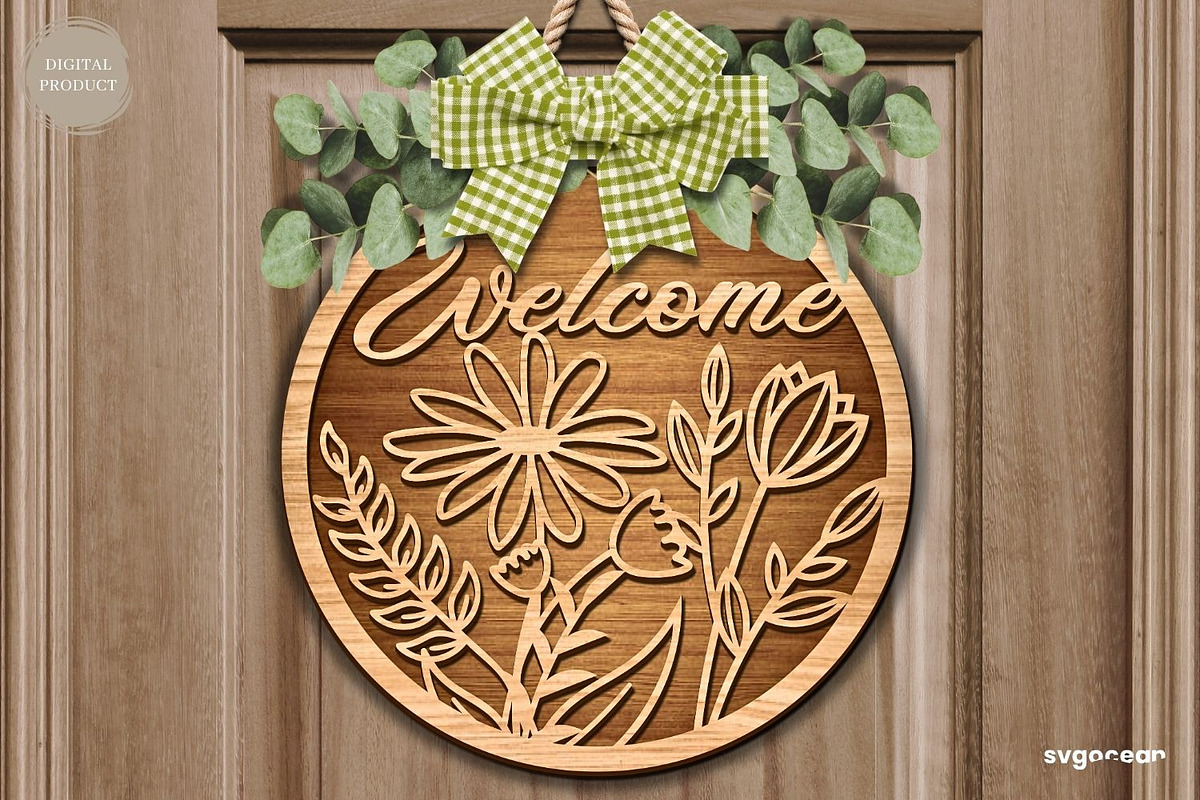 Welcome Floral Door Sign SVG Bundle, a Decorative Illustration by svgocean (Photo 3 of 16)