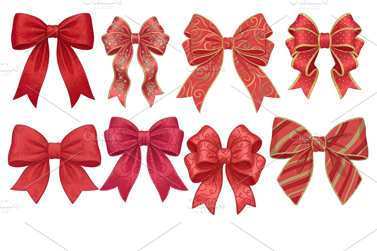 Red Textured Bows Mega Bundle, a Decorative Illustration by Stellalunarts (Photo 4 of 23)
