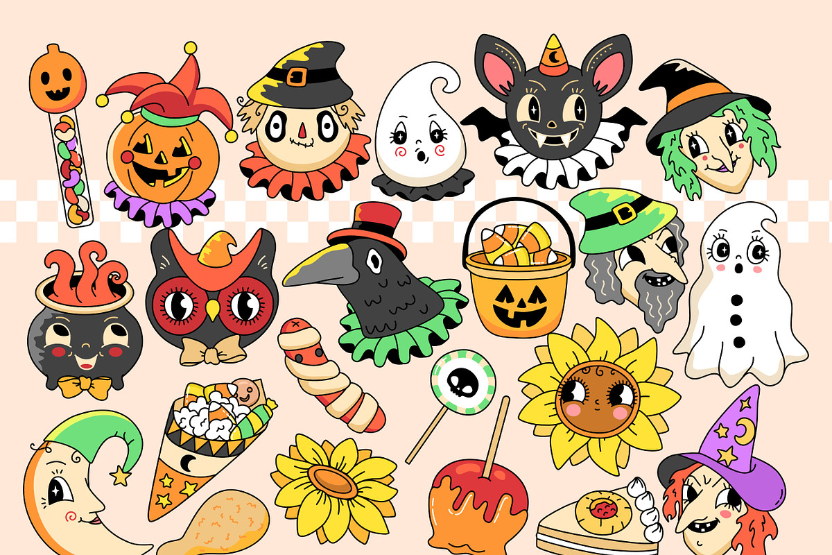 Retro Vintage Halloween Clipart Pack, an Object Graphic by Huxmay (Photo 4 of 8)