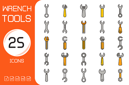 Wrench Tools Icons Set