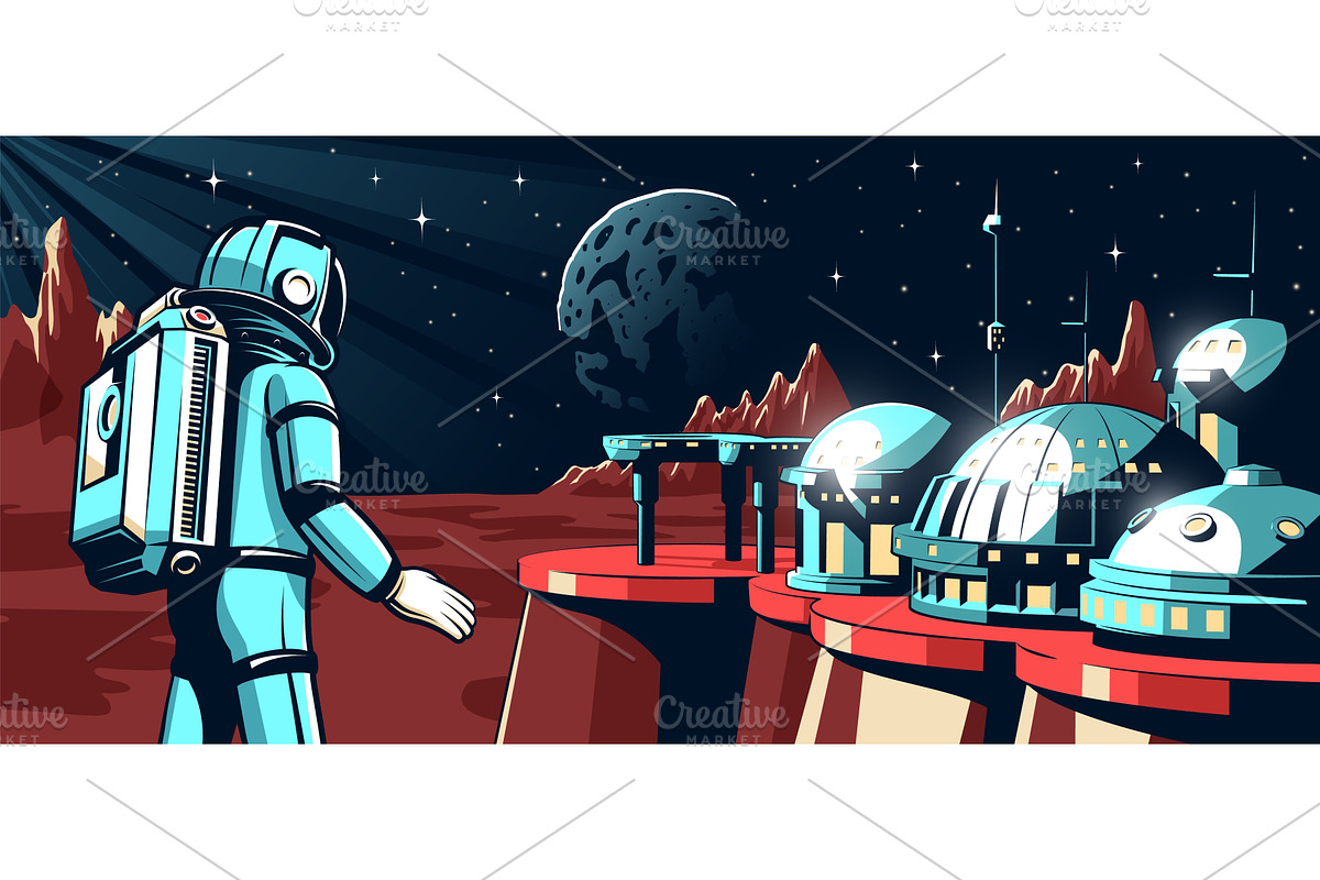 An astronaut in a spacesuit looks at, an Object Illustration by Agor2012 shop