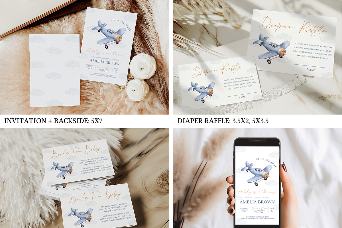 Vintage Airplane Baby Shower Bundle, an Invitation Template by Digital_Mind (Photo 2 of 10)