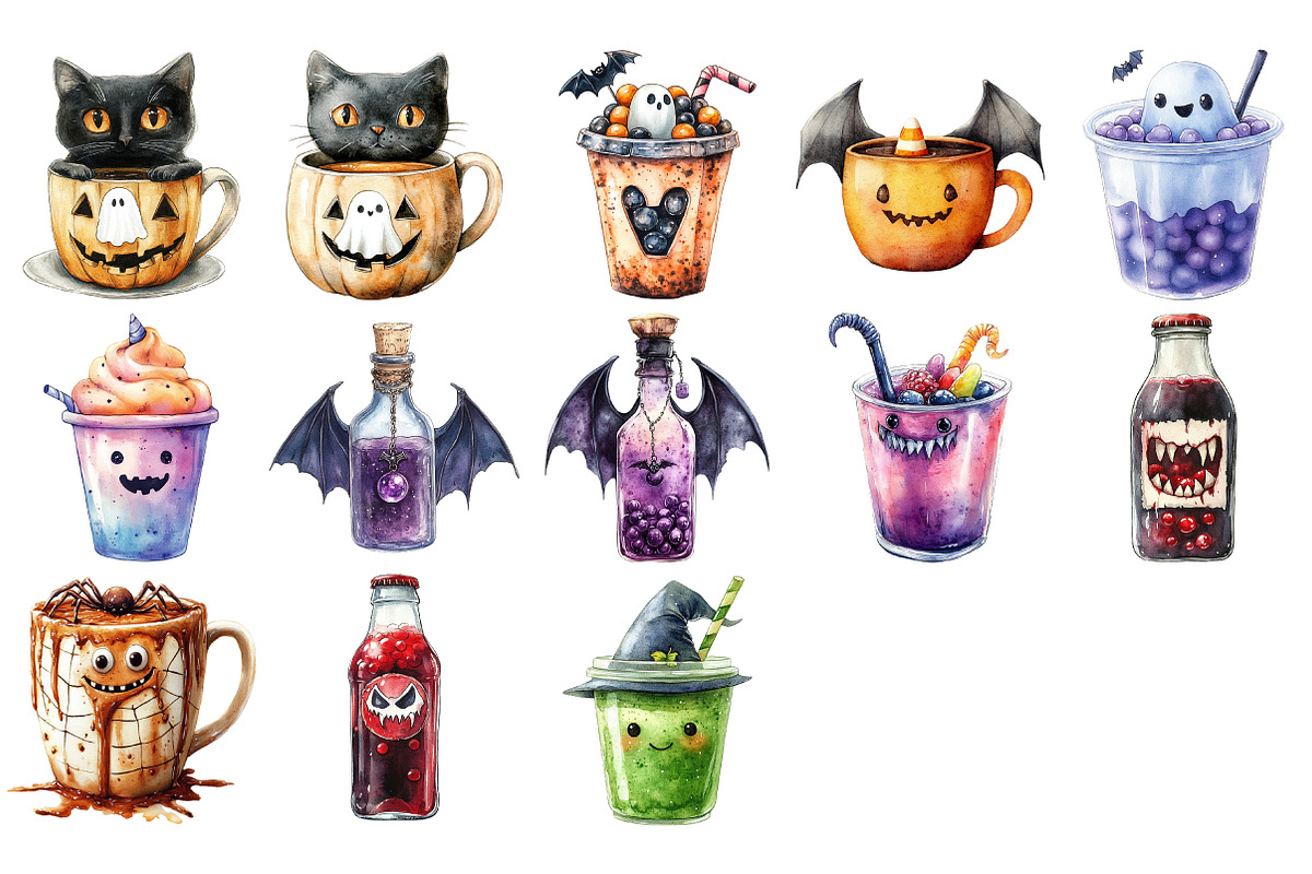 Halloween Drinks Cuties PNG Set, an Illustration by Craft Nest (Photo 3 of 4)