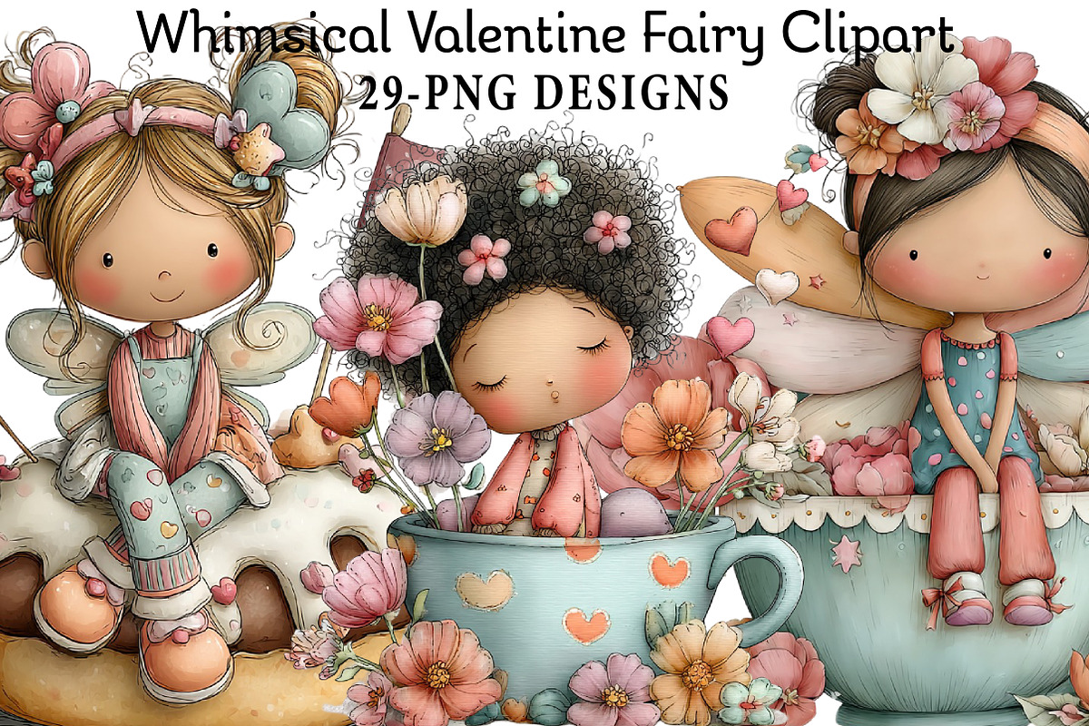 Whimsical Valentine Fairy Clipart, an Illustration by Daily.Designs (Photo 1 of 6)