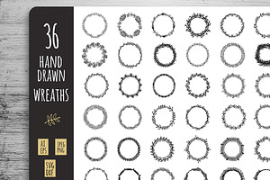 36 hand drawn floral wreaths