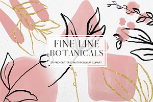 Fine Line Floral, Pink Watercolour