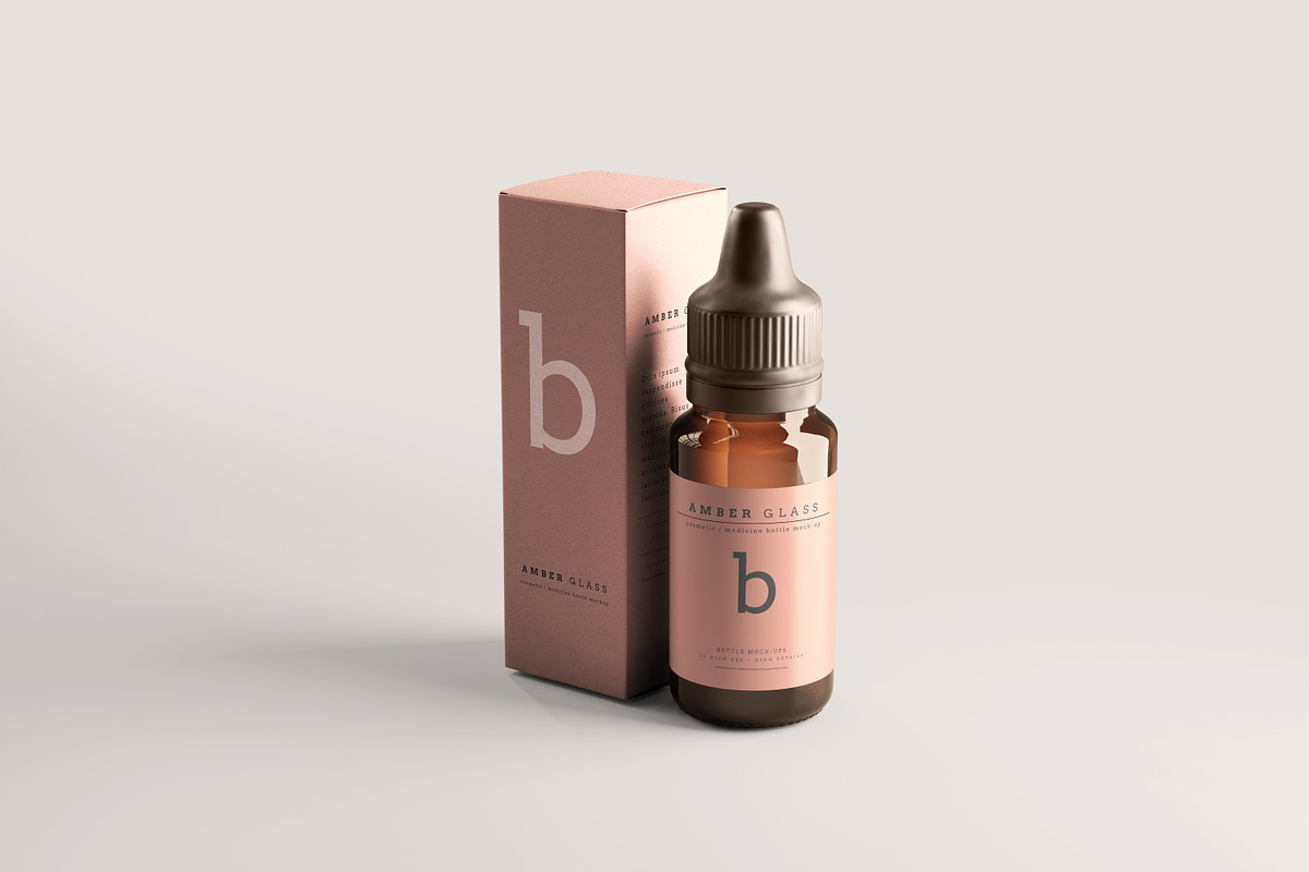 Amber Glass Dropper Bottle Mockups, a Cups & Container Mockup by pmvch (Photo 1 of 20)