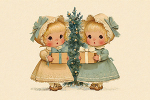 Two girls with presents by a tree, a Photo by Beautiful things