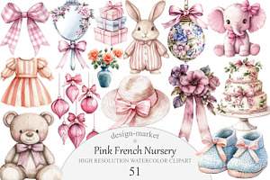 Pink French Nursery Clipart, an Illustration by Design Market