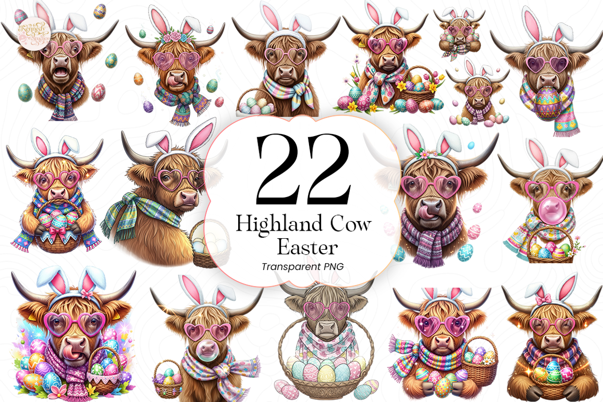 Highland Cow PNG Clipart Cute., an Animal Illustration by KennedyStudio (Photo 1 of 5)