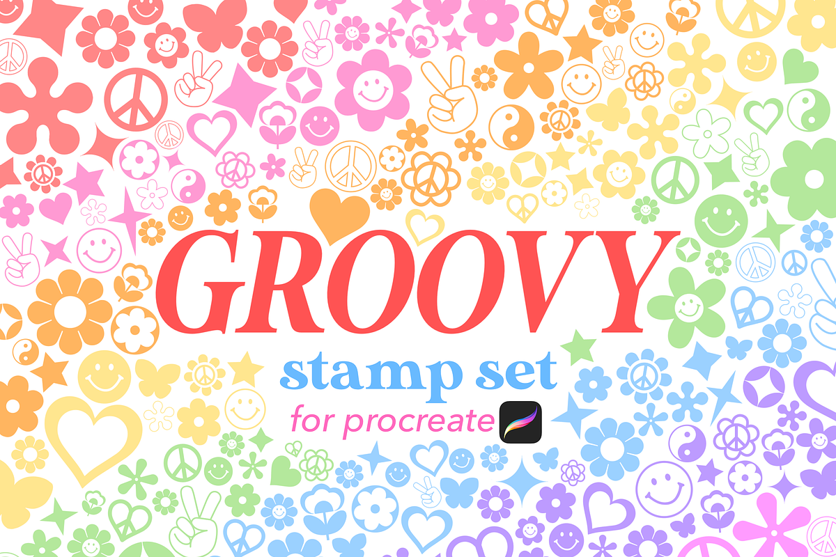 Groovy Stamp Set for Procreate, a Brush Add-On by cathconofolio (Photo 2 of 4)