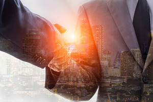Double exposure of businessman featuring person, people, and professional