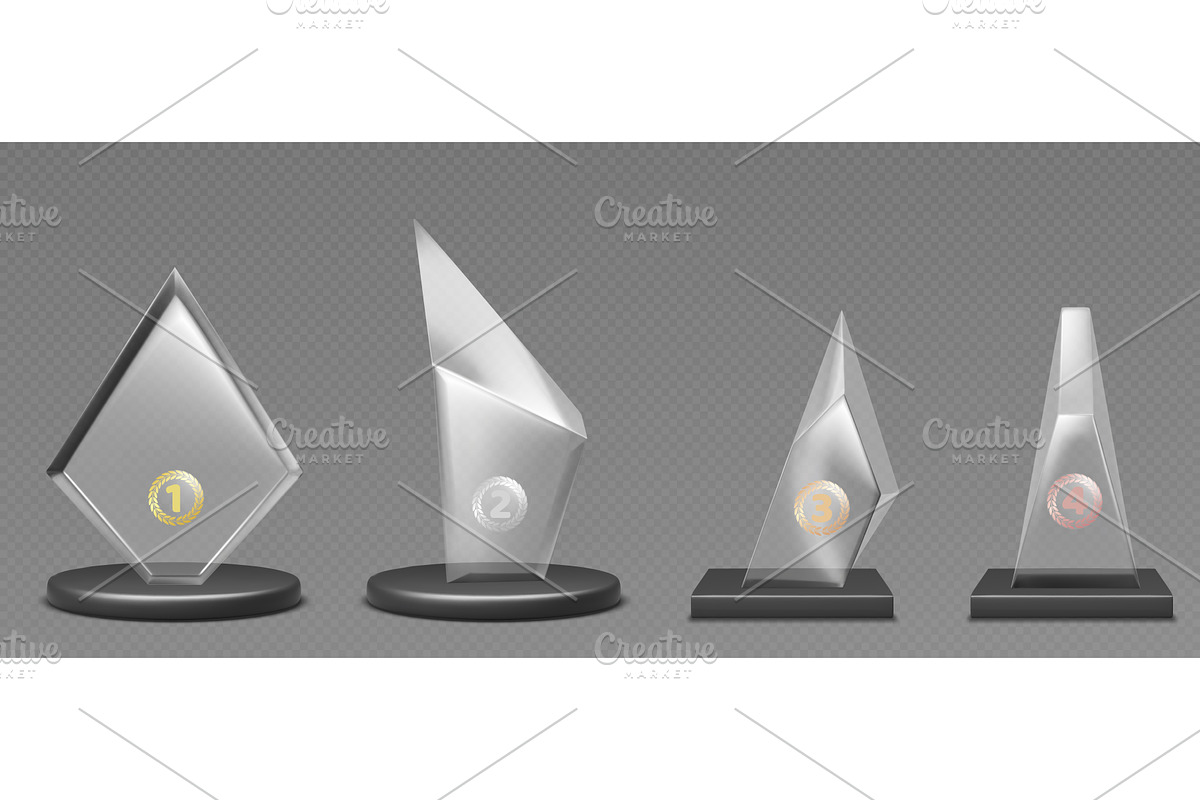 Glass trophy awards set with laurel, an Object Illustration by art PVP - market