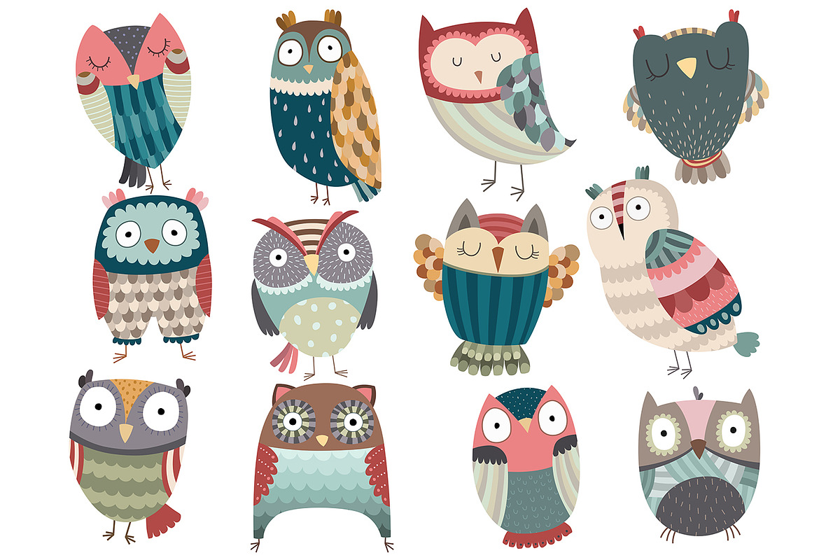 Cute Owl Set Vector & PNG Pack, an Animal Illustration by Kenna Sato Designs