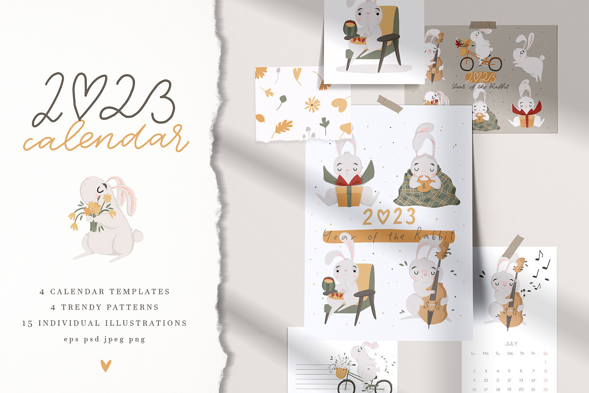 2023 rabbit calendar - 4 templates, a Stationery Template by Cute vector (Photo 1 of 10)