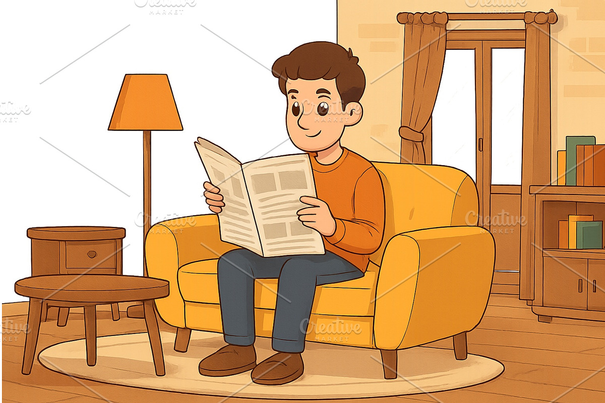 Person reading a newspaper in a cozy, an Object Illustration by ZinetroN