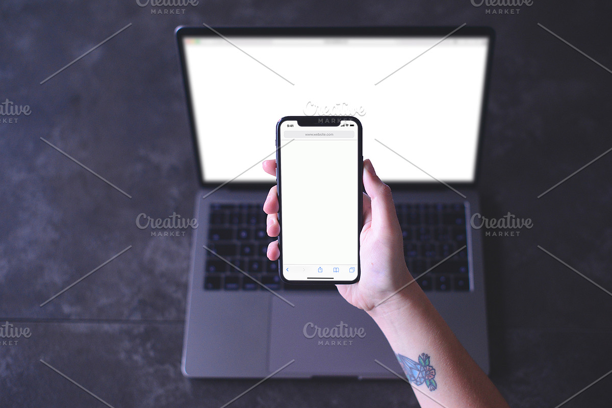 iPhone X and MacBook Mockup, an iPhone Mockup by mwsart (Photo 2 of 2)