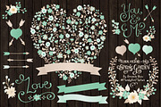 Mint Floral Heart & Banner Vectors, an Illustration by Amanda Ilkov (Thumbnail 2 of 4)