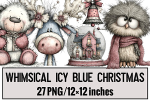 Whimsical Icy Blue Christmas Clipart, an Illustration by Design Market
