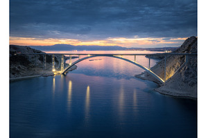 Bridge over the sea at sunset, an Architecture Photo by den-belitsky