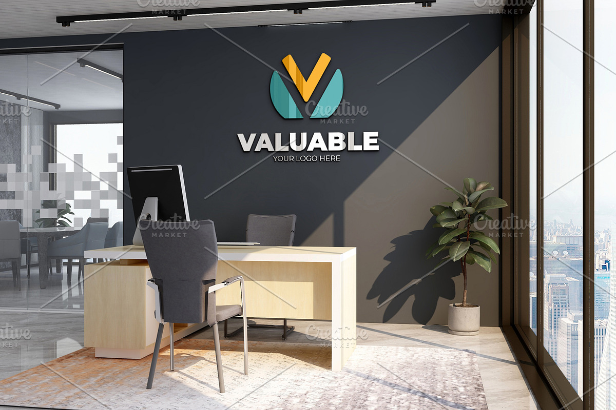 PSD Office Scene Modern Wall Mockup, a Product Mockup by Ayy (Photo 8 of 17)