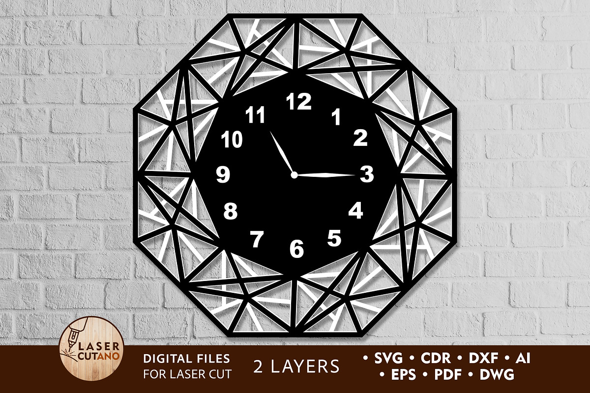 CLOCK WALL POLYGONAL Multilayer File, a Templates & Theme by LaserCutano (Photo 1 of 5)