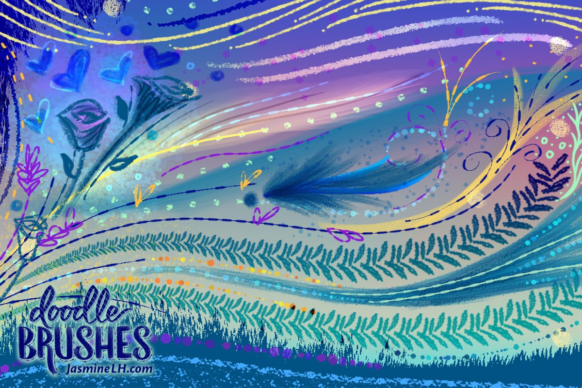 Doodle Brushes for Photoshop, a Brush Add-On by Jasmine Lové (Photo 5 of 6)