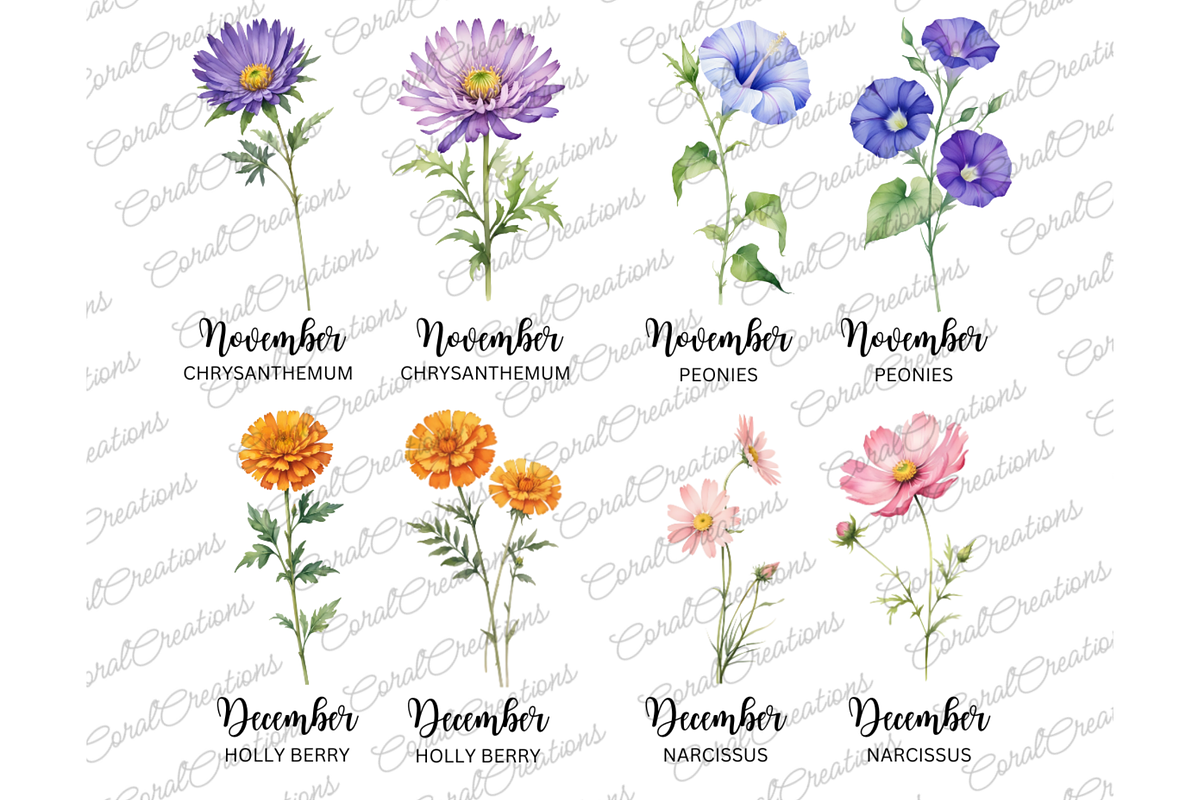 50 Watercolor Birth Month Flowers, a Decorative Illustration by Coral Beauty (Photo 7 of 8)