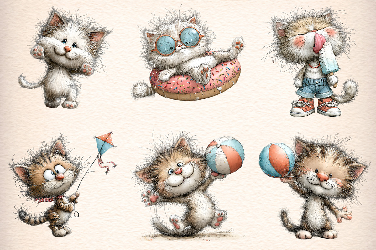 Whimsical Summer Cat Clipart, an Illustration by Digital Artistic99 (Photo 4 of 9)