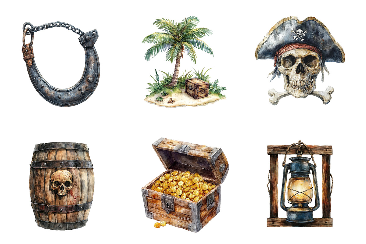 Watercolor Pirate Clipart Bundle, an Illustration by SinaCreation (Photo 2 of 5)