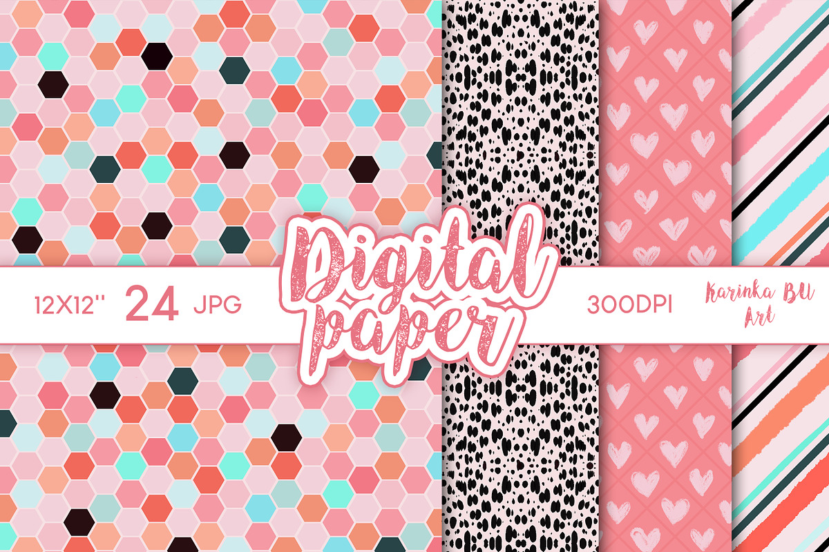 24 Pink Boho Digital Papers clipart, a Pattern Graphic by KarinkaBU (Photo 6 of 7)