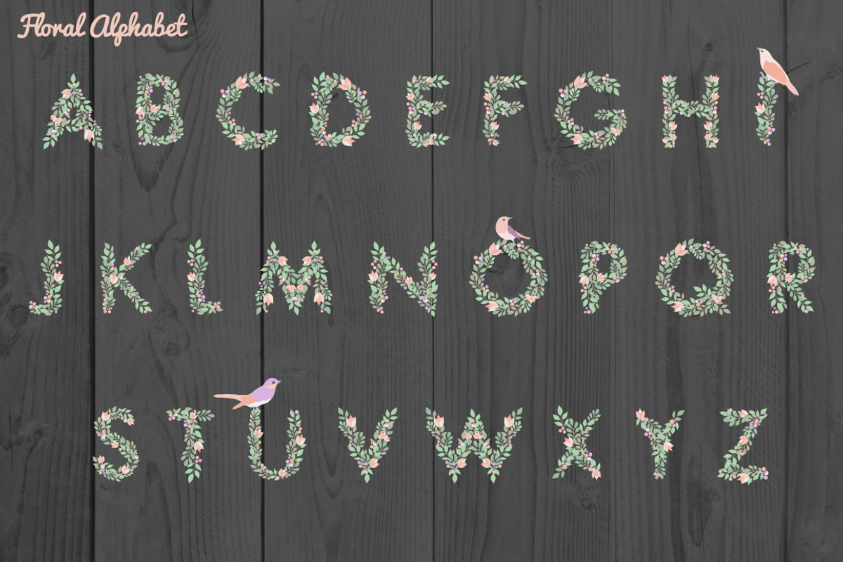 Floral alphabet and elements preview 3