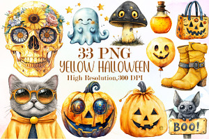 Yellow Retro Halloween Clipart, an Illustration by Sublimation Artist