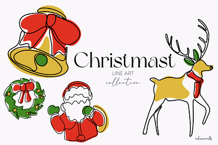 Christmas Elements Line Art Pattern