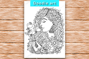 5 Doodle Set Girl With Flowers