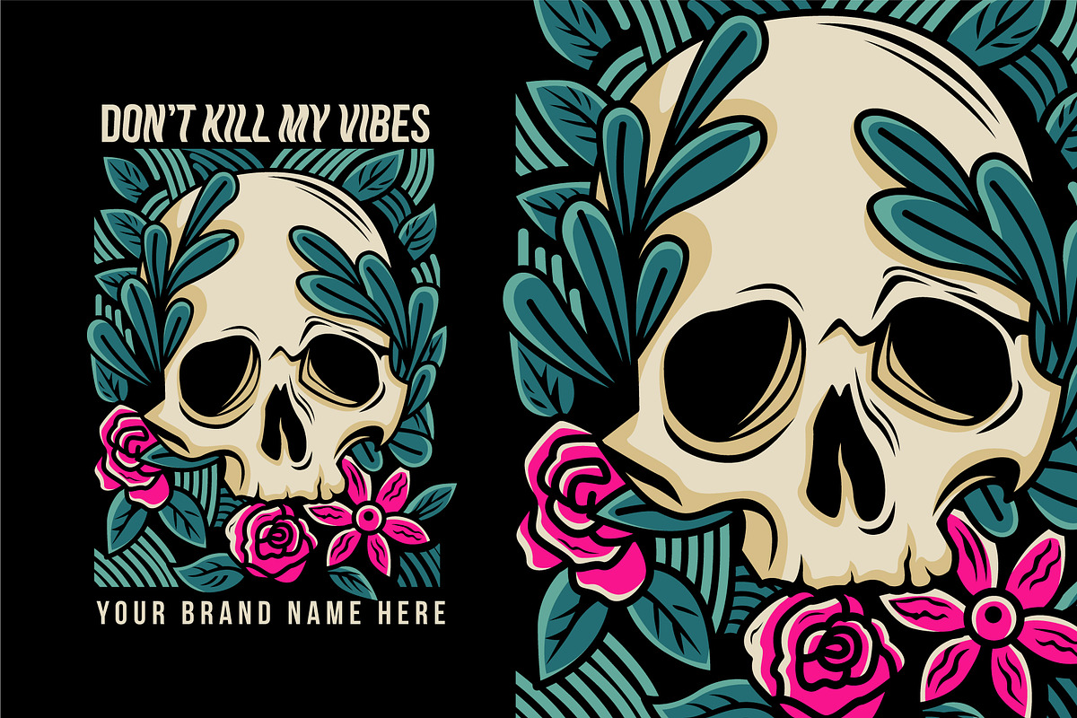 Floral skull illustration, an Illustration by Pen of God Studio