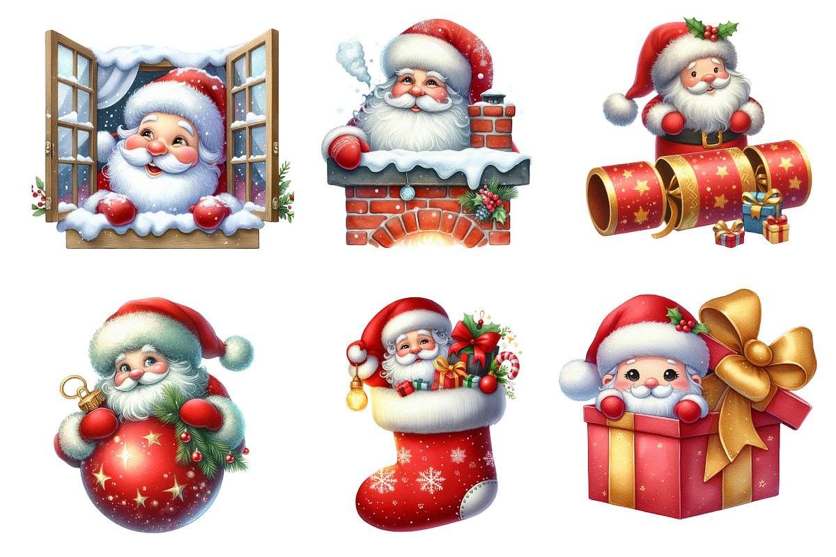 Christmas Peeking Santa Clipart, an Illustration by DreamArtGraphic (Photo 2 of 6)