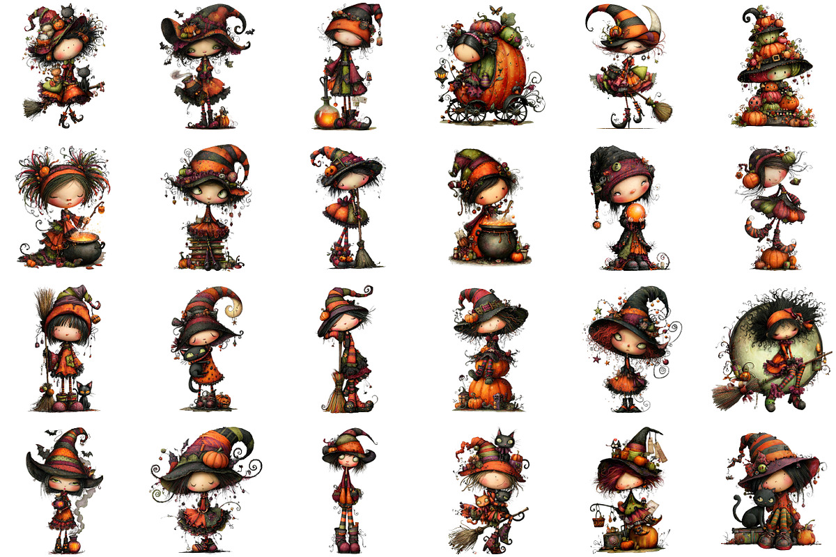Quirky Halloween Witch Clipart Bundl, an Illustration by Sublimation Artist (Photo 2 of 6)