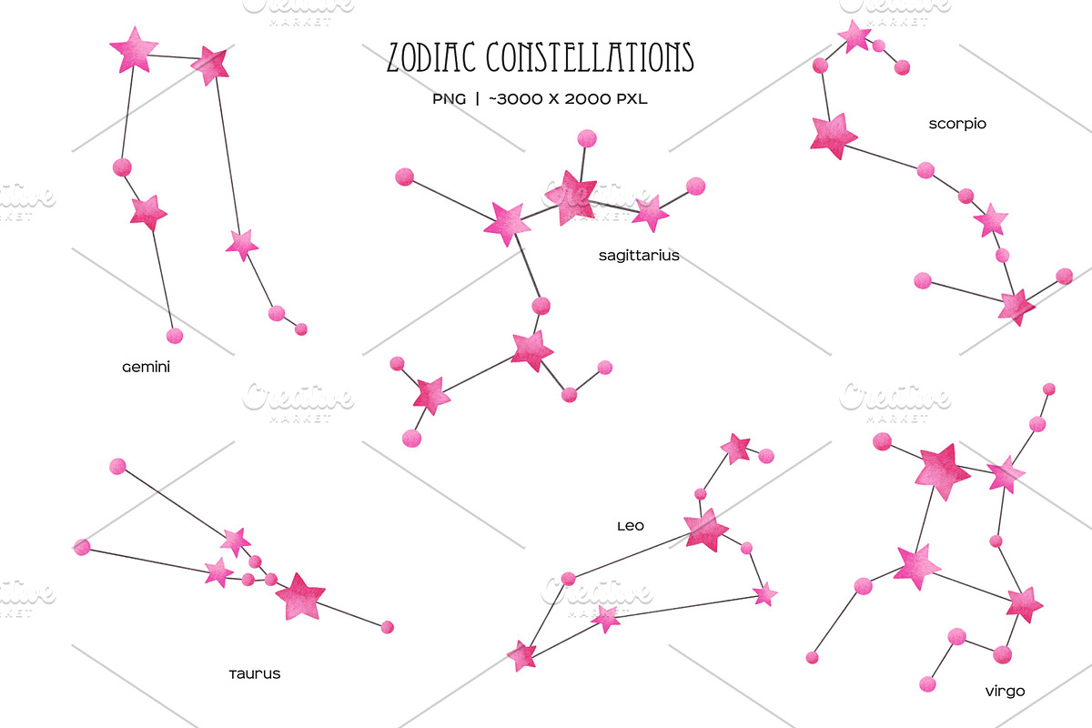 Pink star Zodiac constellations, an Object Illustration by Art and Funny (Photo 3 of 5)