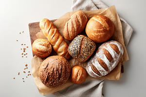 Assorted freshly baked bread loaves, a Food & Drink Photo by AlyaAnd