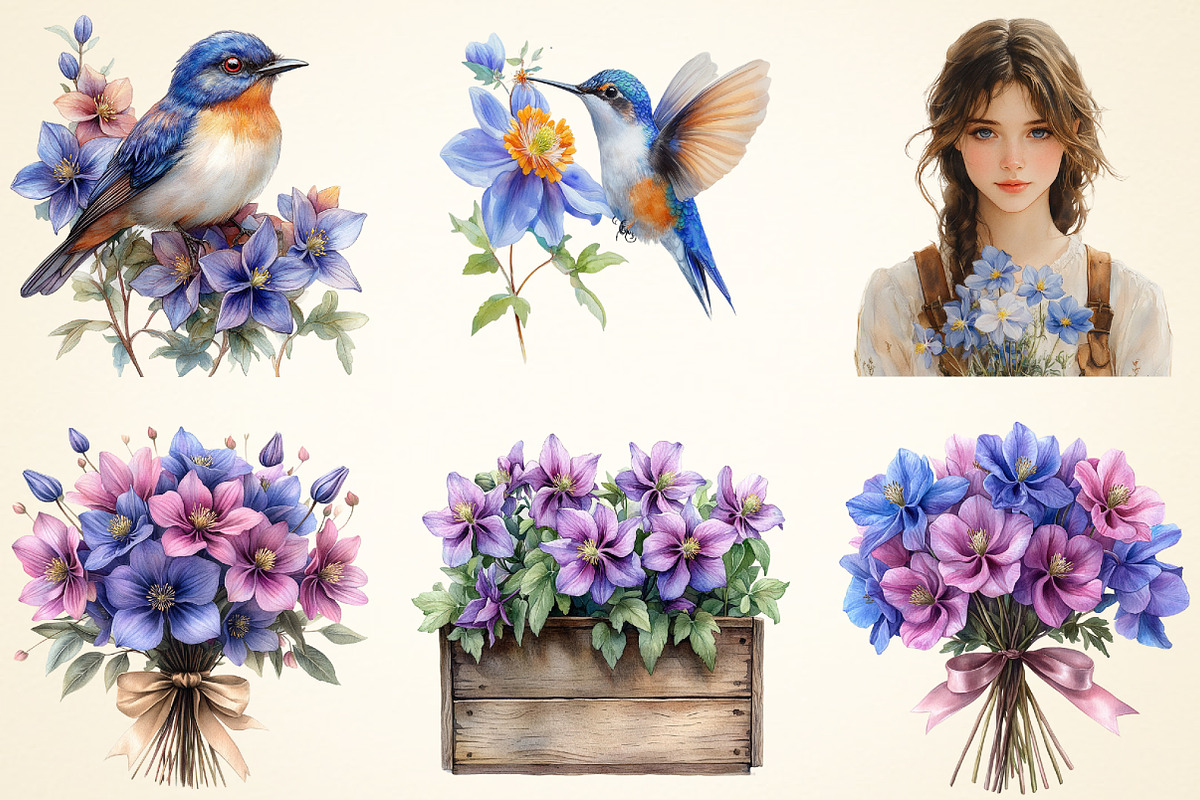 Spring Columbine Flower Clipart, a Work Illustration by OK Design (Photo 5 of 5)
