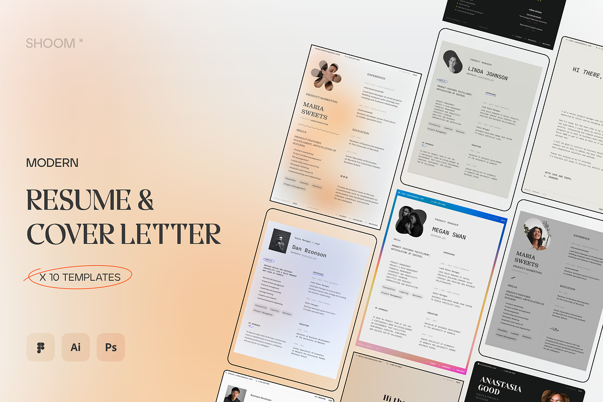 Modern Resume Bundle: 10 PRO Themes, a Resume Template by SHOOM HOUSE (Photo 1 of 13)