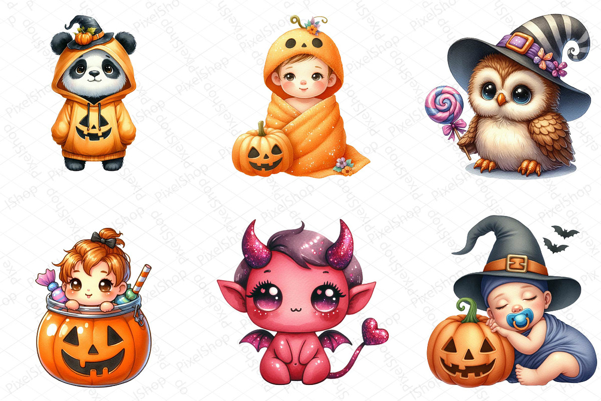 Kawaii Baby Halloween Clipart PNG, an Illustration by DreamPrint404 (Photo 4 of 5)