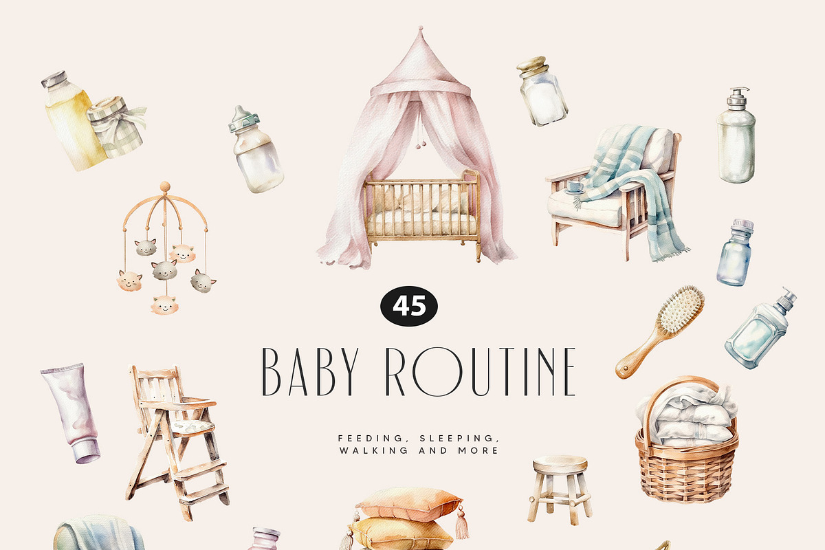 Baby Shower Watercolor Clipart, a Decorative Illustration by Sunshine Art (Photo 6 of 15)