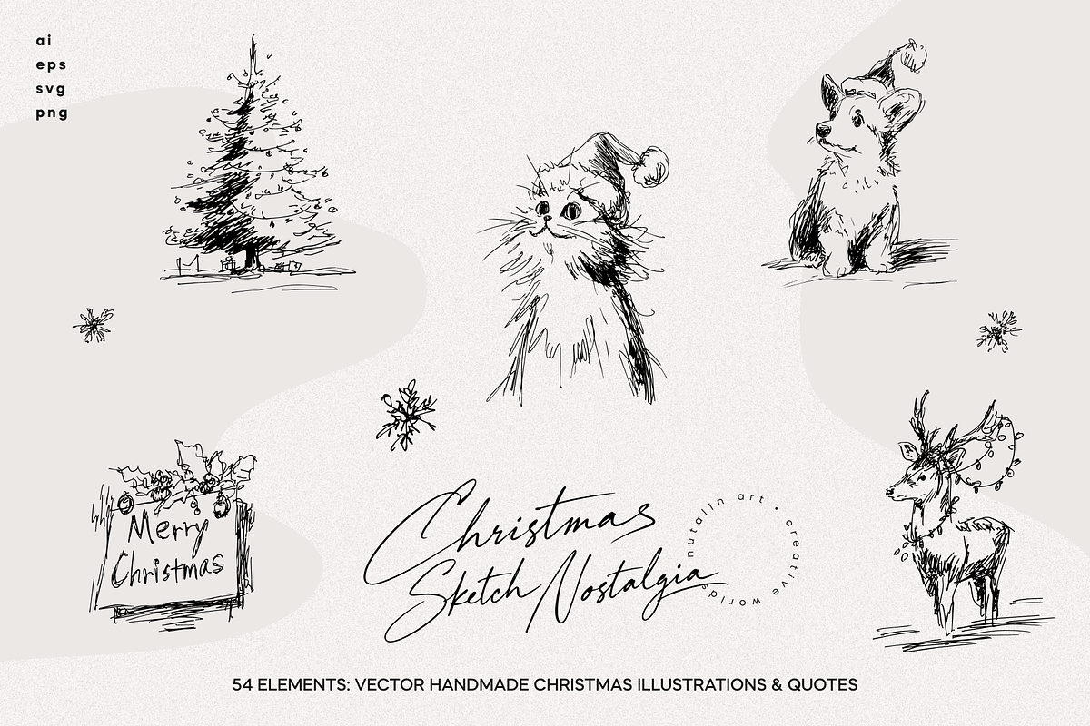 Christmas Sketch Nostalgia Pack, an Object Illustration by Nutalin Art (Photo 1 of 12)
