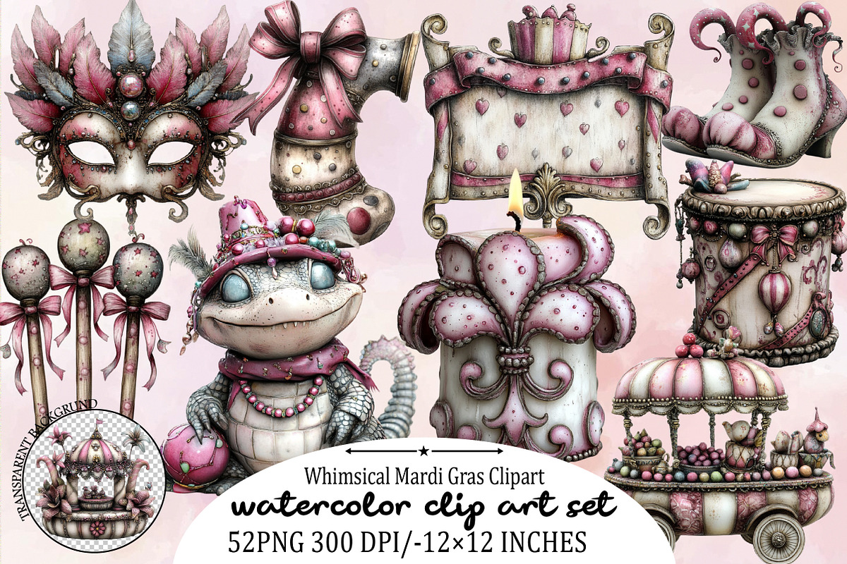 Whimsical Mardi Gras Clipart Bundle., an Illustration by SVGArt (Photo 1 of 7)